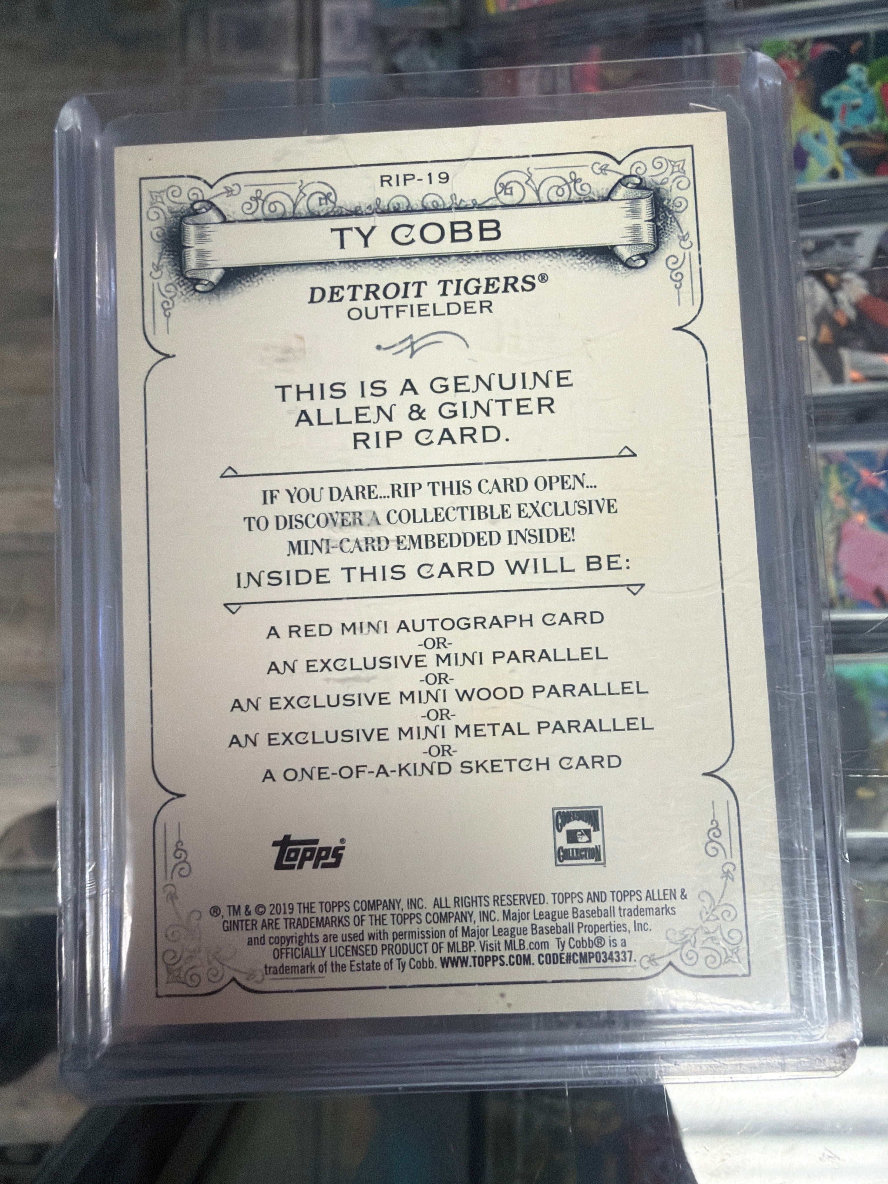 2019 Topps Allen & Ginter Ty Cobb Rip Card RIP-19 #02/25 UNRIPPED Tigers SSP