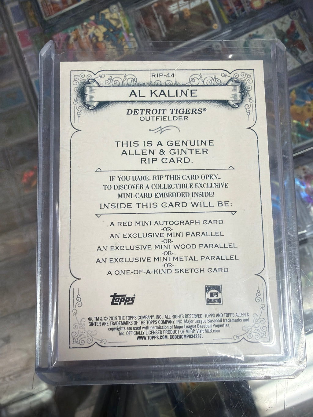 2019 Topps Allen & Ginter Al Kaline Rip Card RIP-44 #39/50 UNRIPPED Tigers SSP