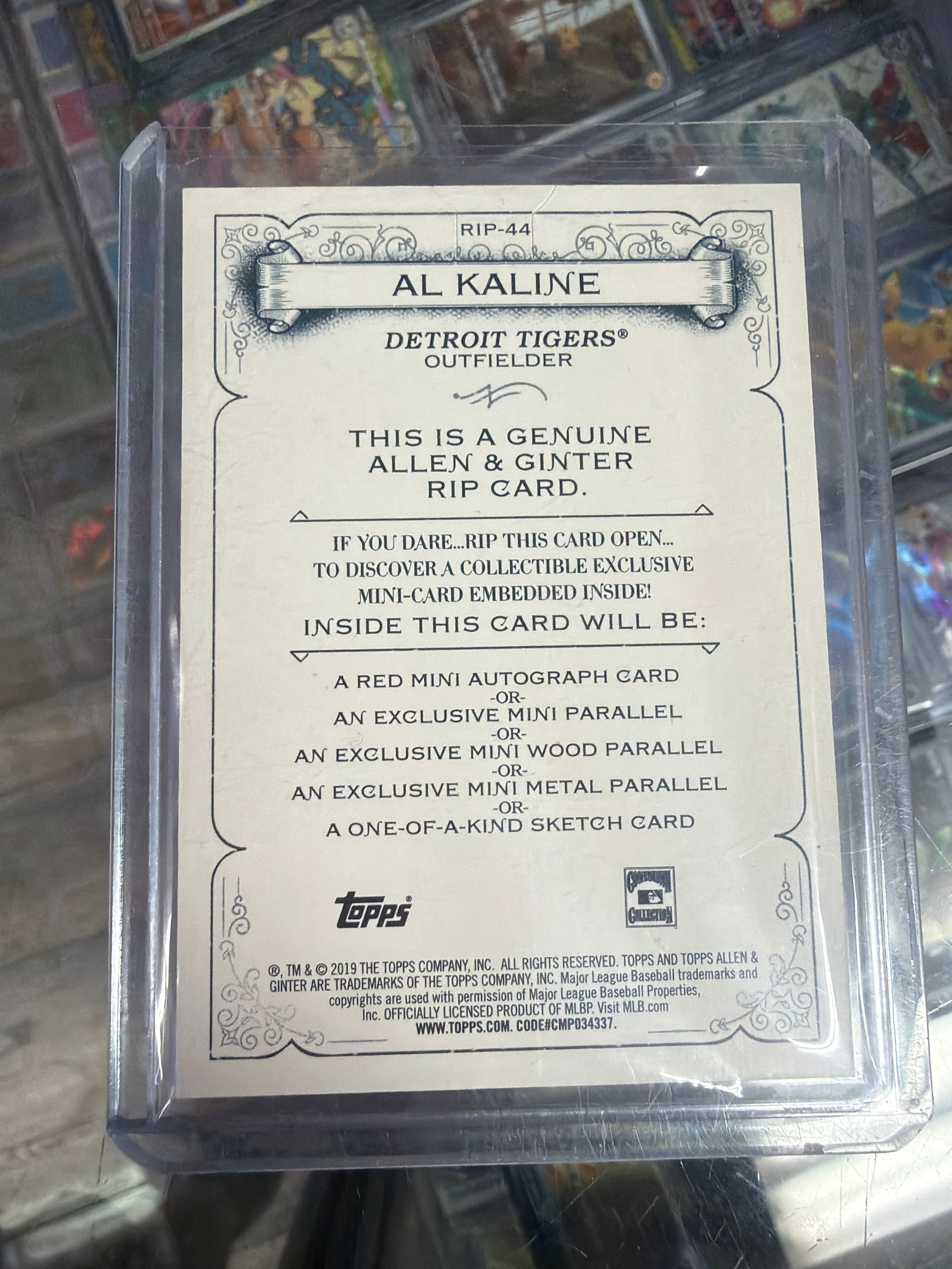 2019 Topps Allen & Ginter Al Kaline Rip Card RIP-44 #39/50 UNRIPPED Tigers SSP