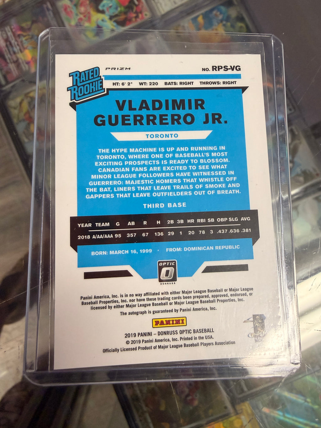 2019 Donruss Optic Vladimir Guerrero Jr Rated Rookie Signatures Pink Velocity Auto RPS-VG RC