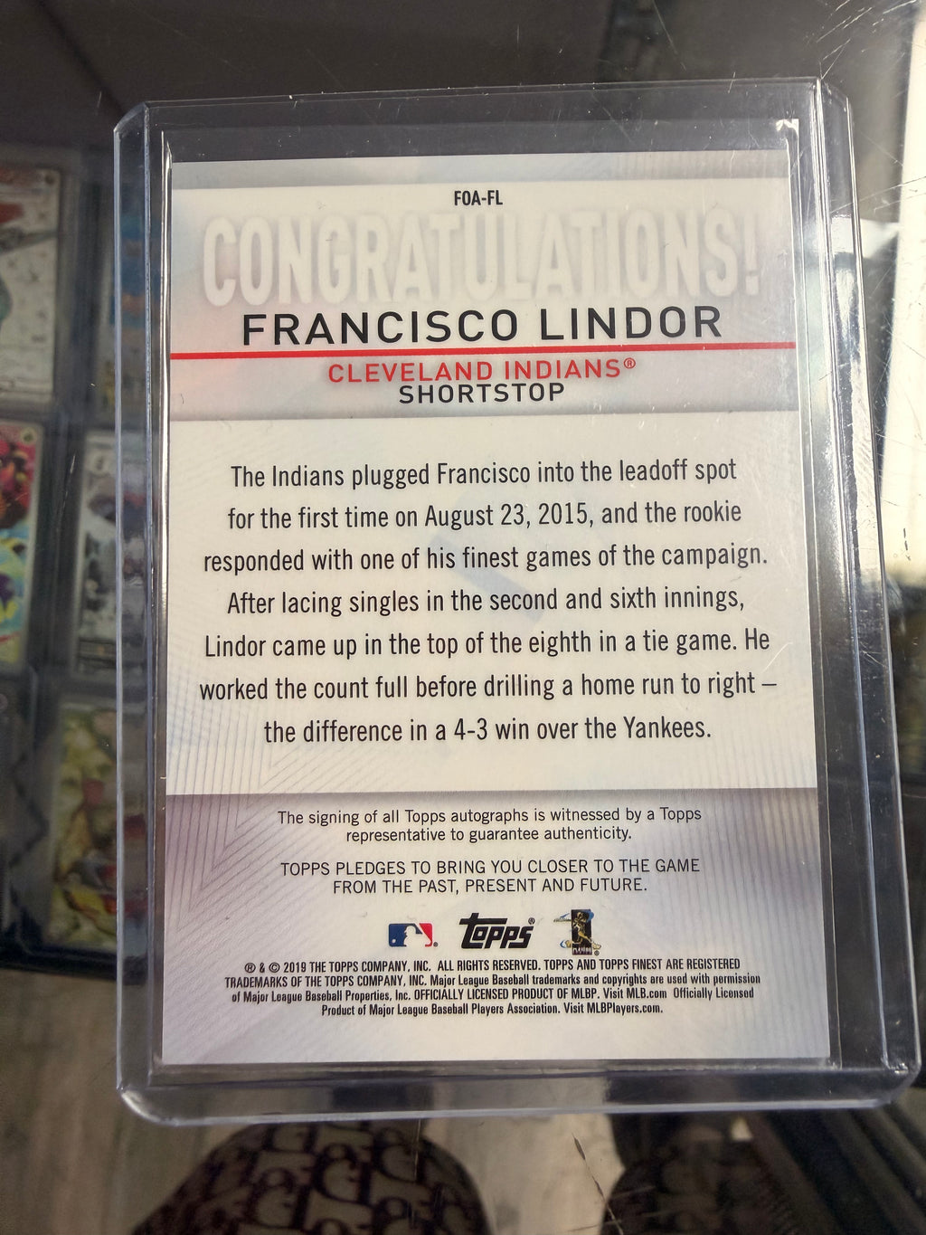 2019 Topps Finest Francisco Lindor Orange Refractor Autograph #FOA-FL /25